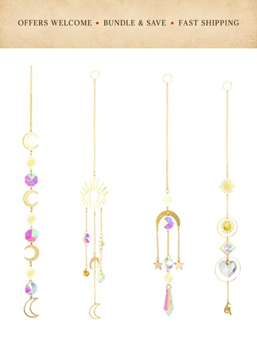 4 Pack Crystal Suncatcher Hanging Ornaments with AB Crystals